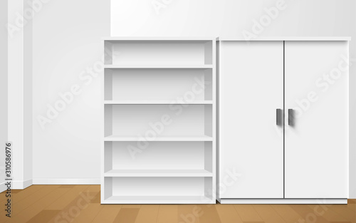 white wardrobe and showcase in the room