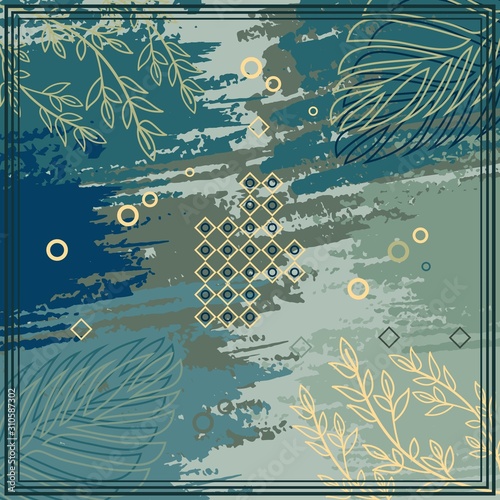Pattern of hijab motif design with abstract foliage design