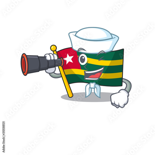 happy Sailor flag togo Scroll cartoon design with binocular