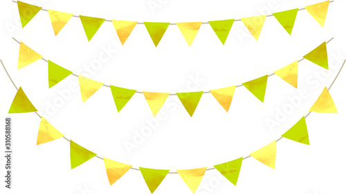 フラッグ_三角_ガーランド_水彩_黄緑_イエロー_フラッグガーランド
