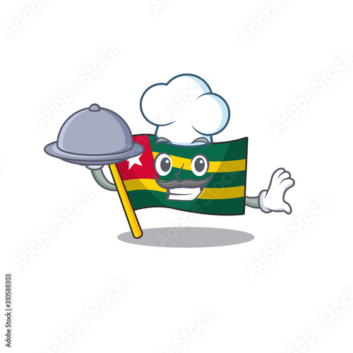 cartoon design flag togo Scroll as a Chef with food on tray