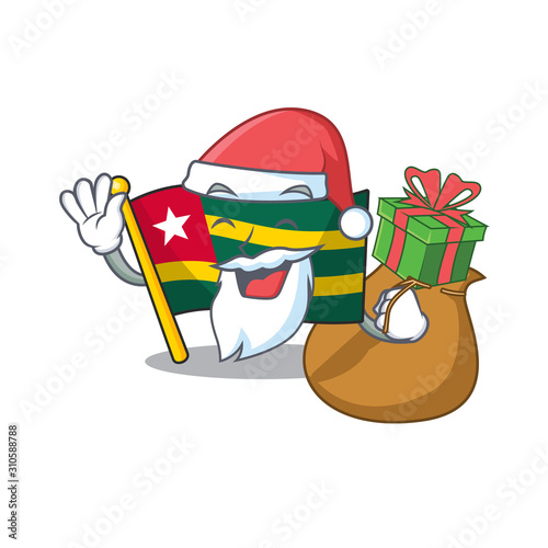 Santa flag togo Scroll Cartoon character design with box of gift