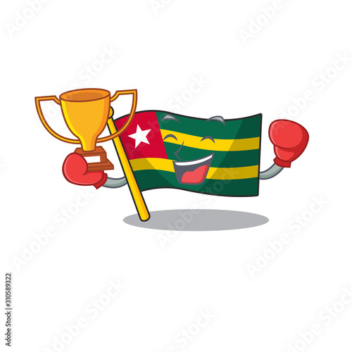 Super cool Boxing winner flag togo Scroll in mascot cartoon design