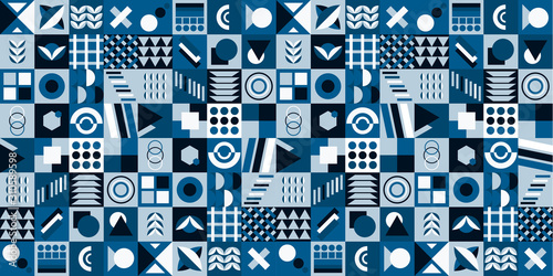 Memphis Simple Blue Abstract Circle Line Rectangle Box Arrow Cross Mountain River Pie Egypt Basic Shape Background For shirt