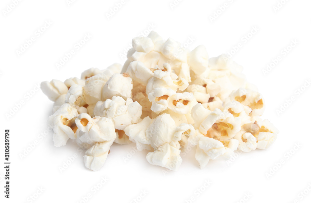 Tasty fresh pop corn isolated on white Tasty fresh pop corn isolated on white