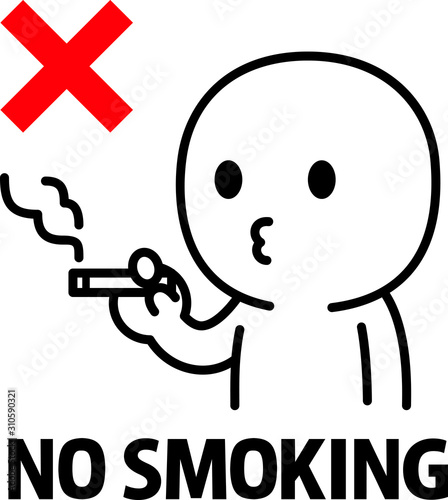 煙草を吸う人物とNO SMOKINGの文字