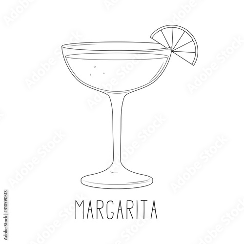 Alcoholic cocktail - margarita with lime isolated on white background. Vector illustration