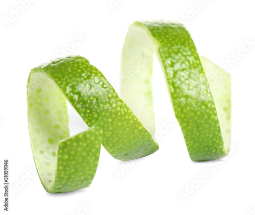 Peel of fresh ripe lime isolated on white