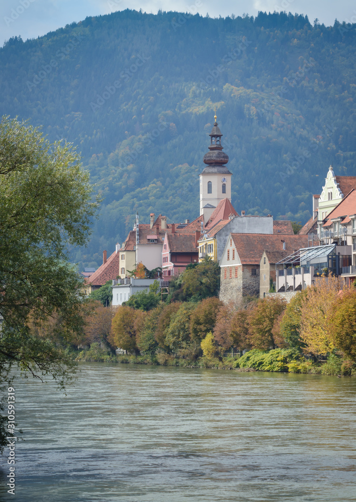 View of the river Mur and the town of Frohnleiten View of the river Mur and the town of Frohnleiten