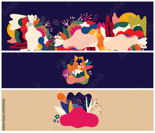 Decorative art hand drawn abstract background with colorful shapes, doodles. Hand-drawn modern pattern