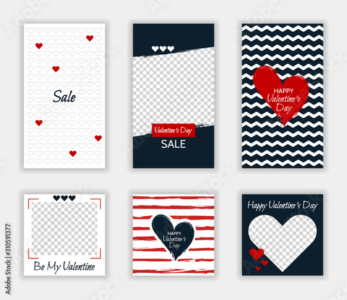 Valentine's day posts and stories template set for social media. Editable vector instagram story and post wallpaper