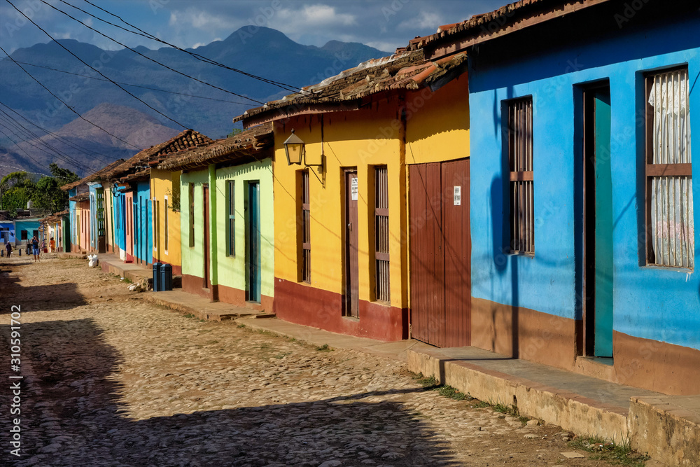 Colorful traditional houses in the colonial town of Trinidad in Cuba