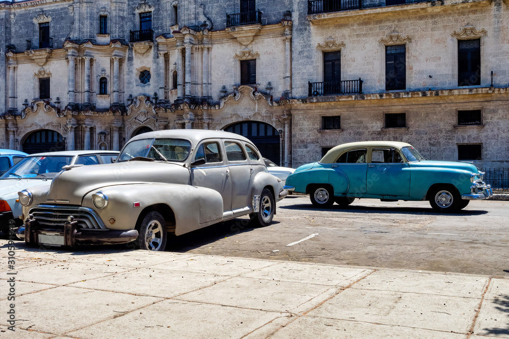 Classic american car on the streets of Havana in Cuba