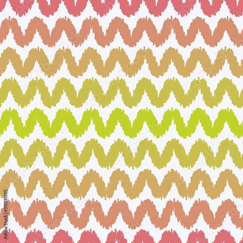 A seamless vector abstract pattern with pink and yellow zigzag stripes on a light background. Decorative geometric surface print design. Great for gift wrap, packaging and children fabrics.