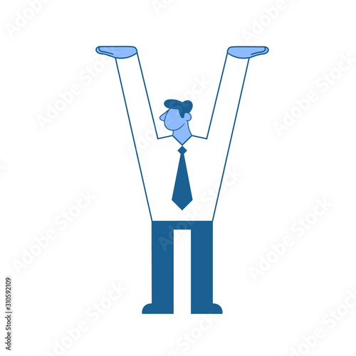 Businessman with hands raised, as holding or supporting something. Strong businessman. Vector illustration, isolated on white background.