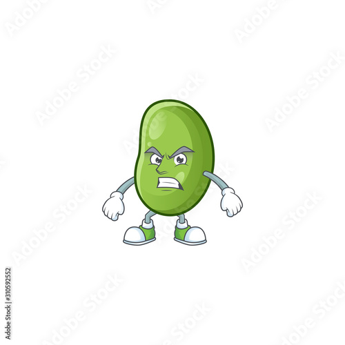 Picture of green beans cartoon character with angry face