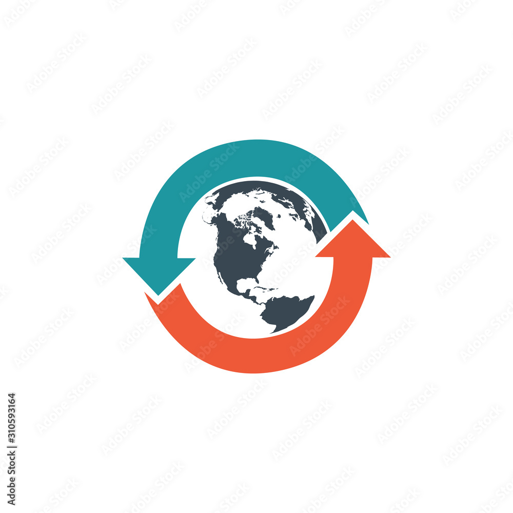 Globe or earth with arrows circle around, Stock Vector illustration isolated on white background.