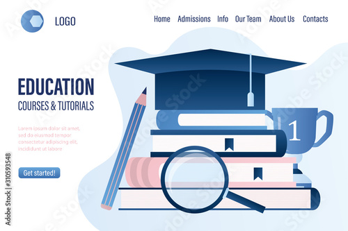 Online education or business training webpage template. Distance education landing page. Courses and tutorials webpage