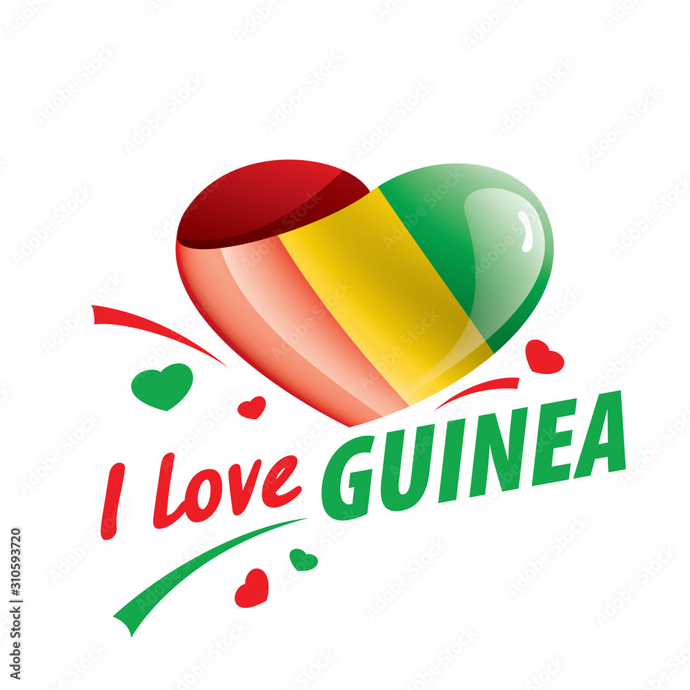 The national flag of the Guinea and the inscription I love Guinea. Vector illustration The national flag of the Guinea and the inscription I love Guinea. Vector illustration