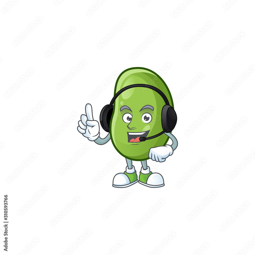 Green beans cute cartoon character design with headphone Stock Vector |  Adobe Stock