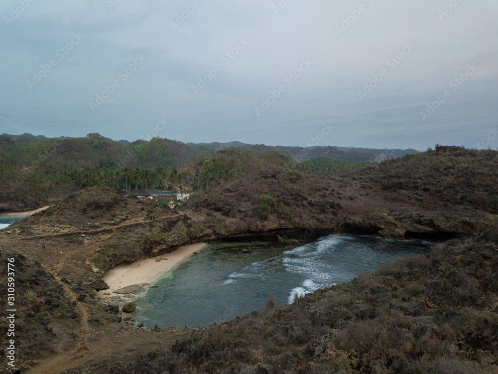 Fototapeta premium aerial view of beautiful beach with nice coral