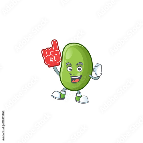 Funny green beans mascot cartoon style with Foam finger photo