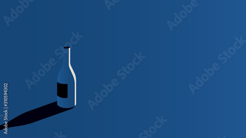 Wine bottle with shadow in minimal style in trendy classic blue color