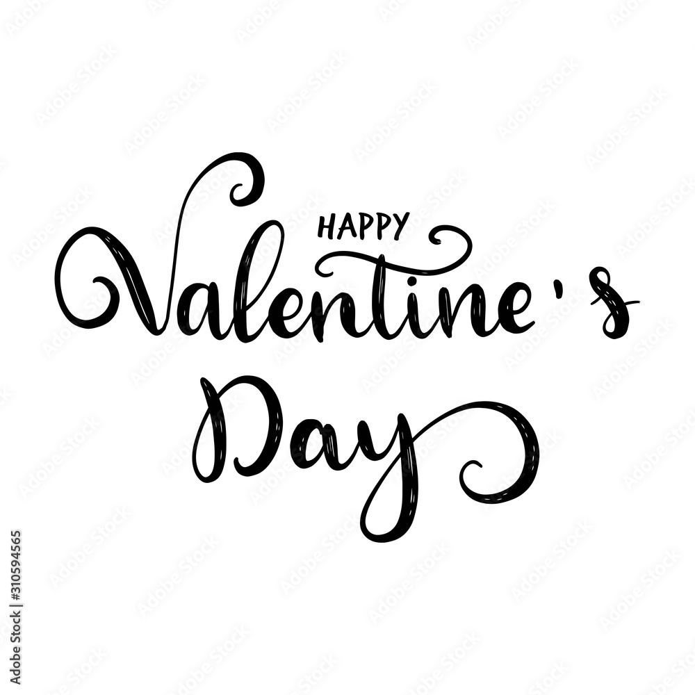 Happy Valentines Day typography poster with hand drawn calligraphy lettering isolated on white background. Vector Illustration