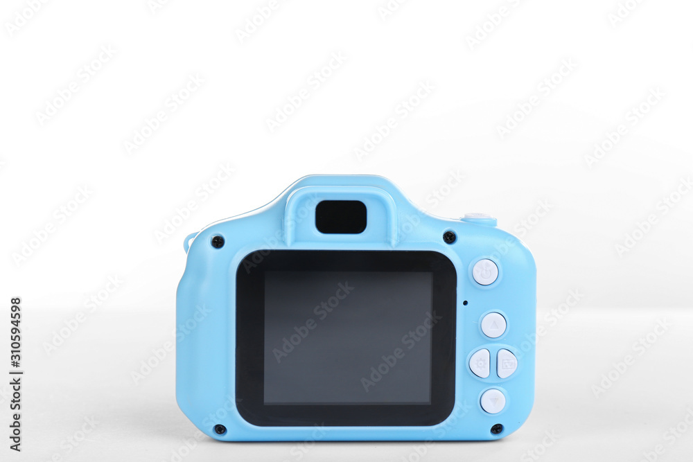 Light blue toy camera isolated on white Light blue toy camera isolated on white