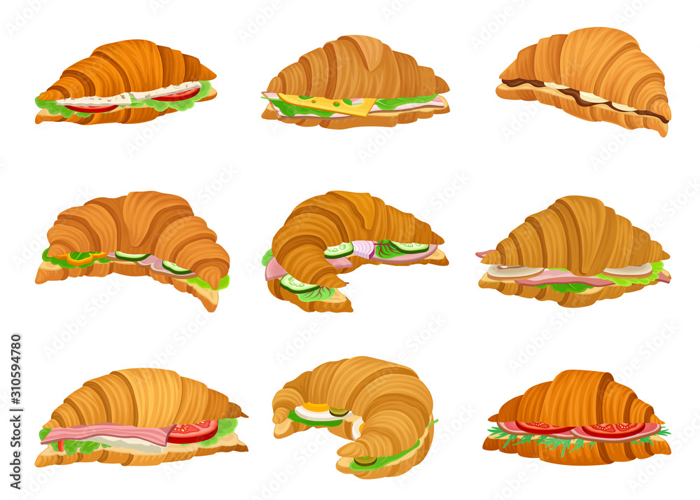 Freshly Baked Realistic Croissants with Different Stuffings Vector Set Freshly Baked Realistic Croissants with Different Stuffings Vector Set