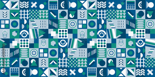 Memphis Simple Blue Tosca Abstract Circle Line Rectangle Box Arrow Cross Mountain River Pie Egypt Basic Shape Background For shirt