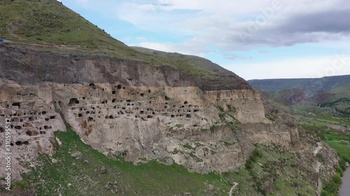 Vardzia is a cave monastery complex of the 12th-13th centuries in the south of Georgia, in Javakhetia. An outstanding monument of medieval Georgian architecture. Panoramic aerial view