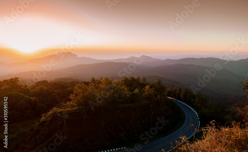 Landscape Doi Inthanon National park in the sunrise at Chiang Mai Province, Thailand