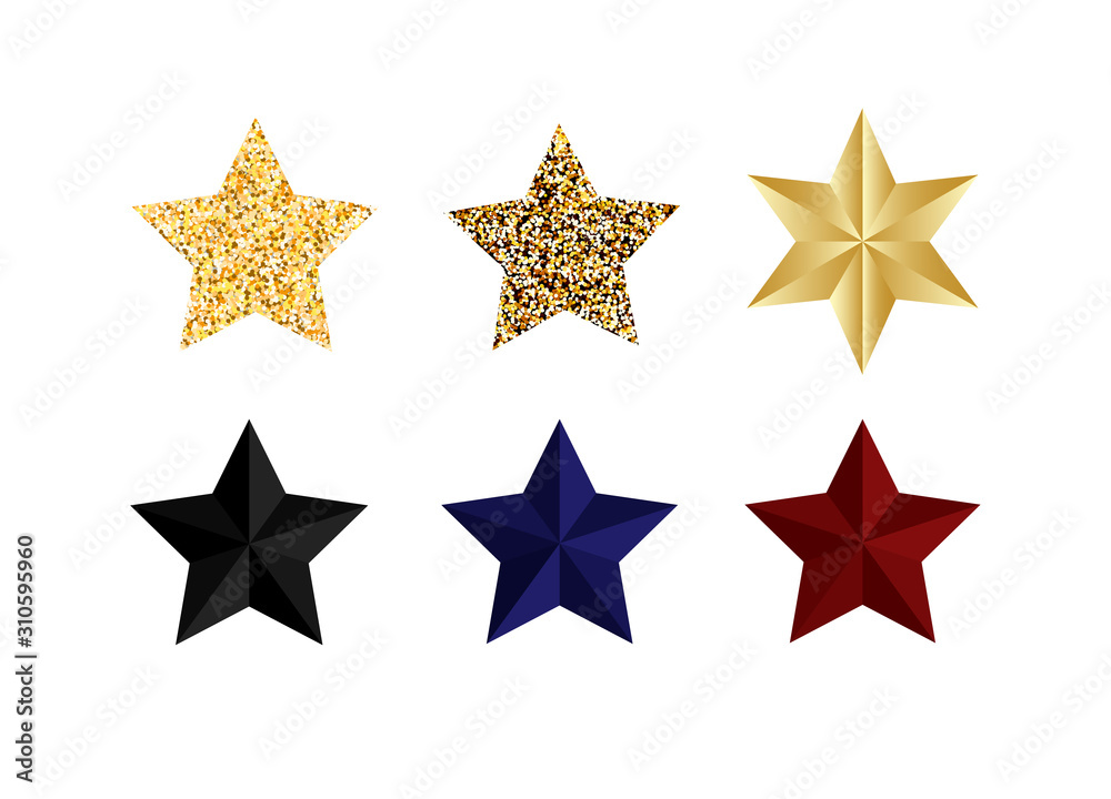 set of stars, black, blue, red, sequins and realistic. vector set of stars, black, blue, red, sequins and realistic. vector
