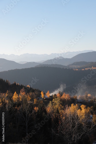 Hills during sunrise in mountain valley. Beautiful natural landscape © murat