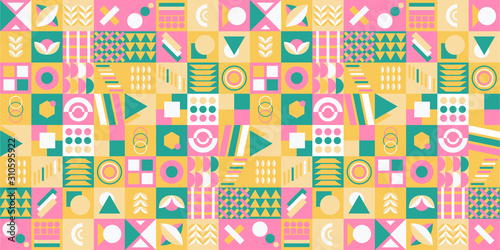 Memphis Simple Yellow Pink Abstract Circle Line Rectangle Box Arrow Cross Mountain River Pie Egypt Basic Shape Background For shirt