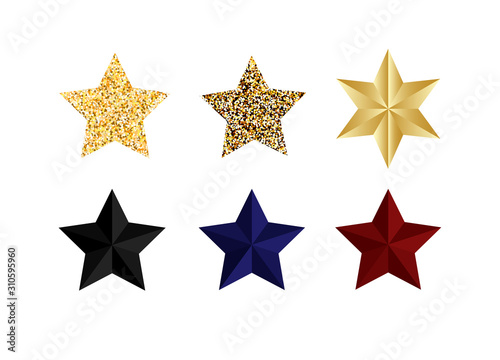 set of stars  black  blue  red  sequins and realistic. vector