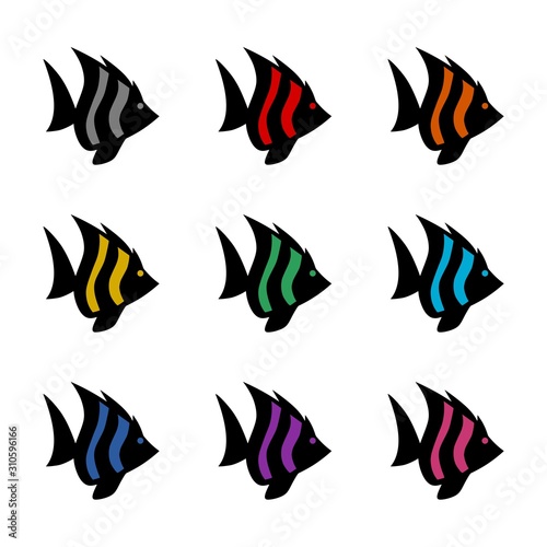 Fish color icon set isolated on white background