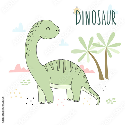 Cute hand drawn dinosaur illustration. vector print