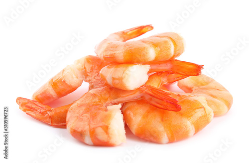 Delicious freshly cooked shrimps isolated on white photo