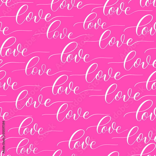 Pink background with calligraphy inscription vector Love.