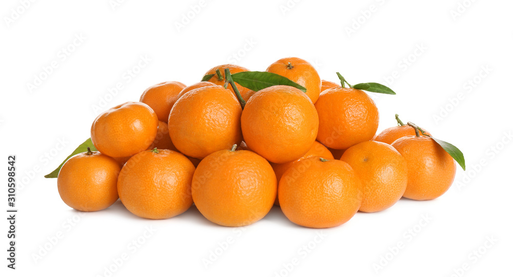 Pile of fresh juicy tangerines isolated on white Pile of fresh juicy tangerines isolated on white
