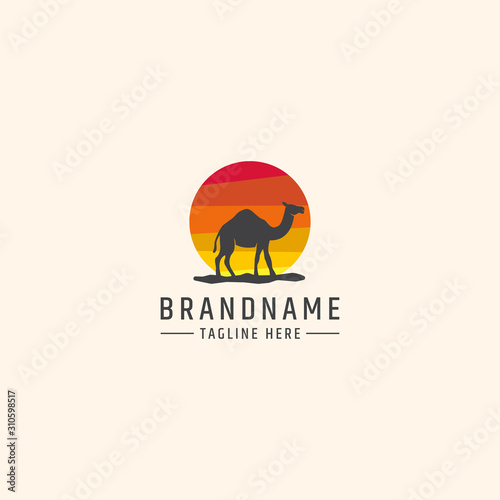 Camel and sunset logo design template vector illustration