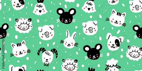 cute farm animals scandinavian seamless pattern