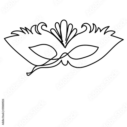 vector, isolated, drawing with one continuous line carnival mask