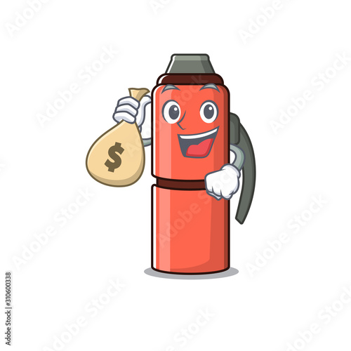 Smiley thermos bottle Scroll cartoon character with money bag
