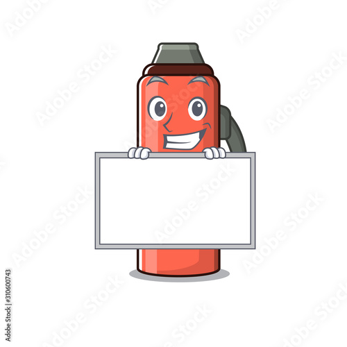 Thermos bottle Scroll cartoon character style grinning with board