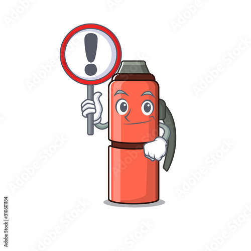 Cartoon design of thermos bottle Scroll raised up a sign