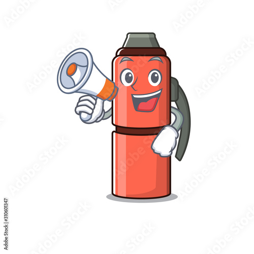 a Picture of thermos bottle Scroll holding a megaphone