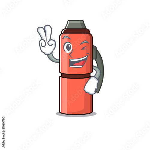 Funny thermos bottle Scroll cartoon Character with two fingers